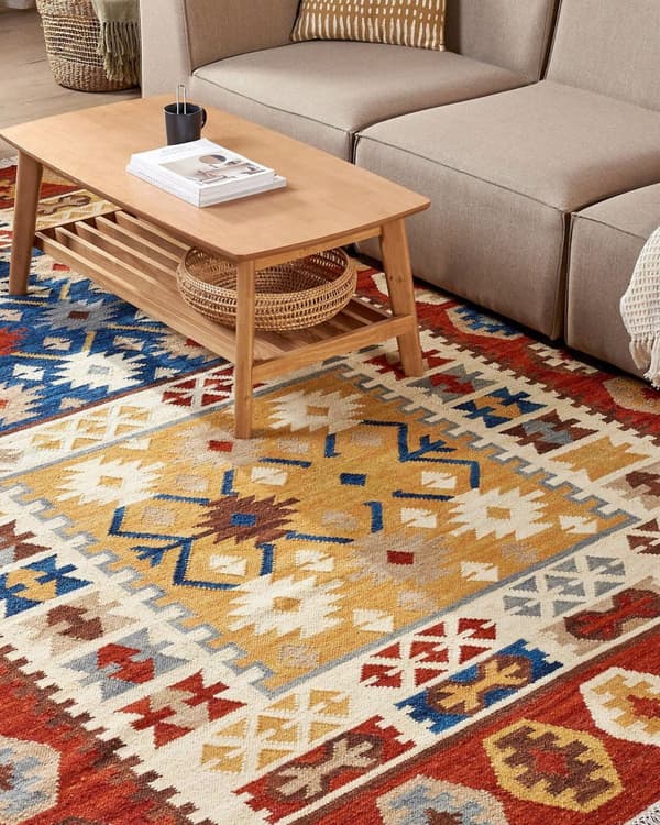 Gulvteppe Teppe Ull Flerfarget 200 x 300 cm Håndvevd Kelim Flatvevd Orientalsk mønster med dusker Tradisjonell Stue Soverom