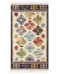 Pikkukuva 4 / 7: Matto monivärinen 80 x 150 cm villa puuvilla Kelim itämainen kuvio hapsut käsintehty boho