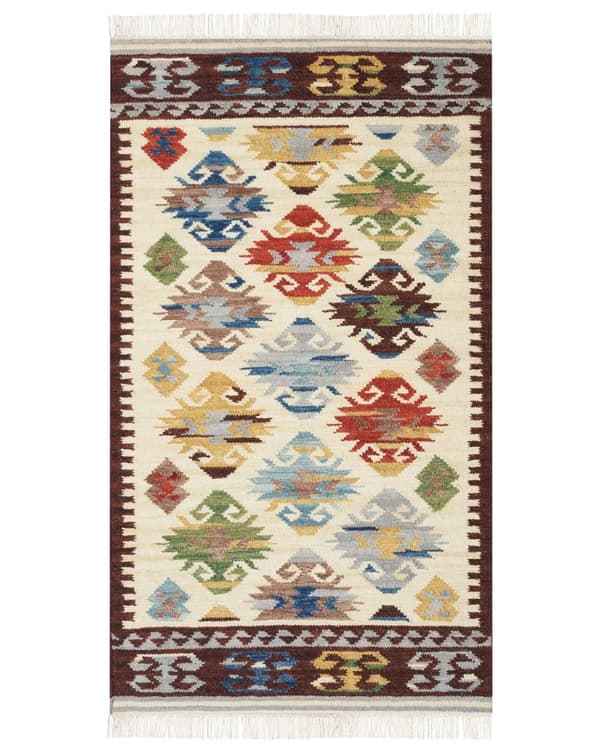 Matto monivärinen 80 x 150 cm villa puuvilla Kelim itämainen kuvio hapsut käsintehty boho