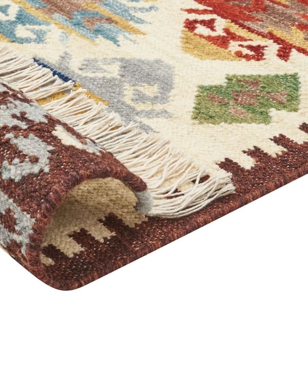 Matto monivärinen 80 x 150 cm villa puuvilla Kelim itämainen kuvio hapsut käsintehty boho
