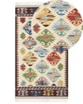 Pikkukuva 1 / 7: Matto monivärinen 80 x 150 cm villa puuvilla Kelim itämainen kuvio hapsut käsintehty boho