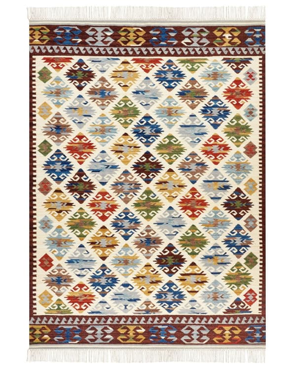 Matto monivärinen 200 x 300 cm villa puuvilla Kelim itämainen kuvio hapsut käsintehty boho