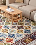 Pikkukuva 2 / 7: Matto monivärinen 200 x 300 cm villa puuvilla Kelim itämainen kuvio hapsut käsintehty boho