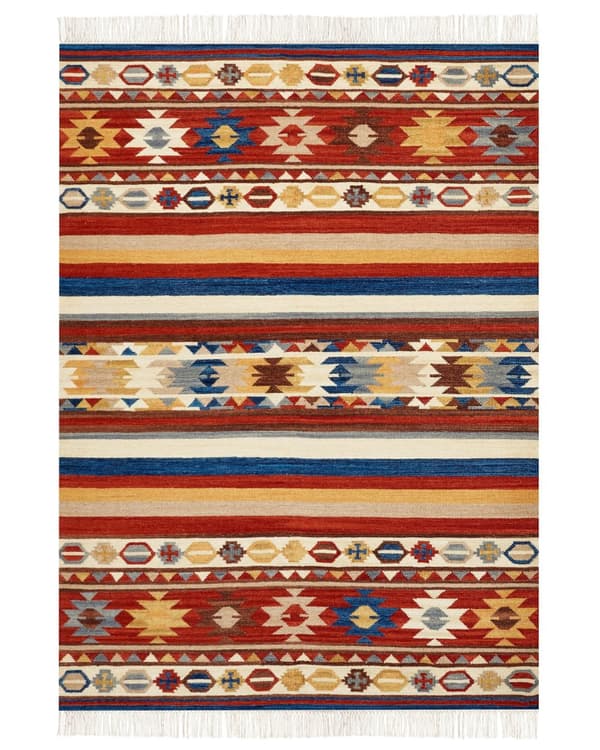 Ullteppe flerfarget 200 x 300 cm Kelim håndvevd flatvevd orientalsk mønster med dusker tradisjonell stue soverom