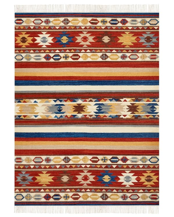 Ullteppe flerfarget 160 x 230 cm Kelim håndvevd flatvevd orientalsk mønster med dusker tradisjonell stue soverom