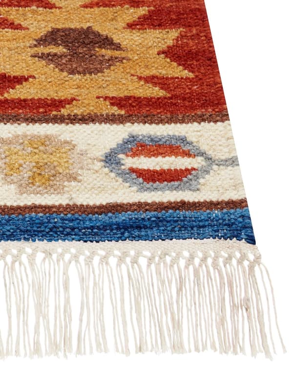 Ullteppe flerfarget 160 x 230 cm Kelim håndvevd flatvevd orientalsk mønster med dusker tradisjonell stue soverom