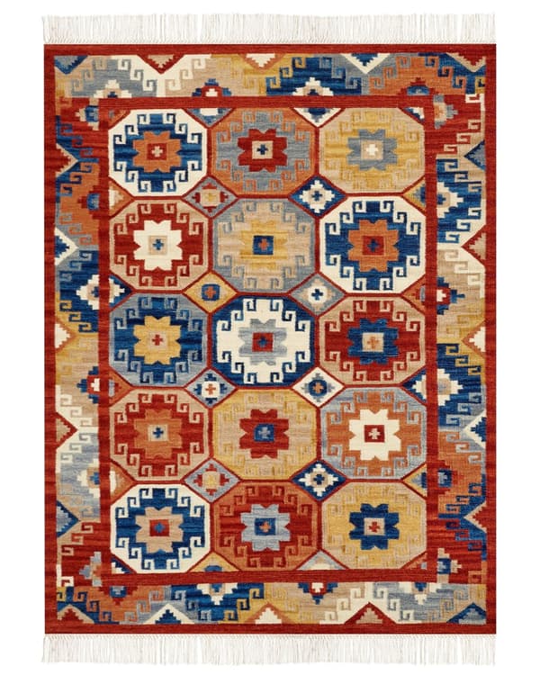 Gulvteppe Teppe Ull Flerfarget 160 x 230 cm Håndvevd Kelim Flatvevd Orientalsk mønster med dusker Tradisjonell Stue Soverom