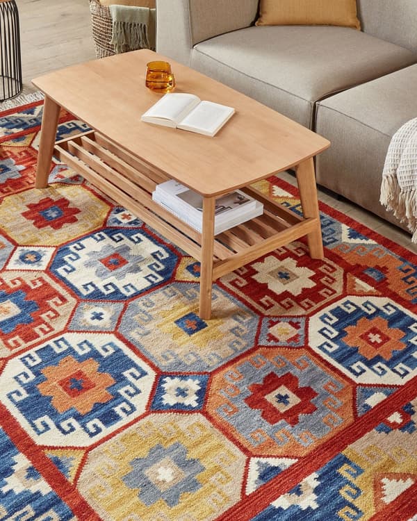 Gulvteppe Teppe Ull Flerfarget 160 x 230 cm Håndvevd Kelim Flatvevd Orientalsk mønster med dusker Tradisjonell Stue Soverom