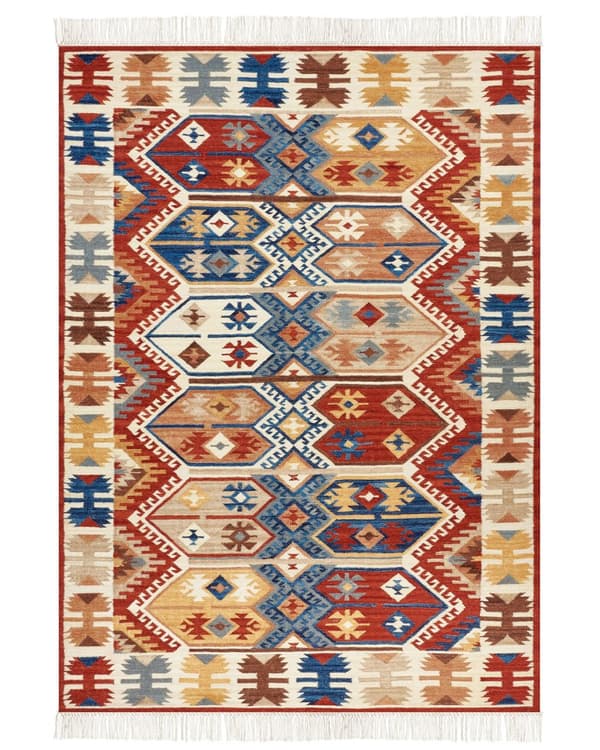 Gulvteppe Teppe Ull Flerfarget 200 x 300 cm Håndvevd Kelim Flatvevd Orientalsk mønster med dusker Tradisjonell Stue Soverom