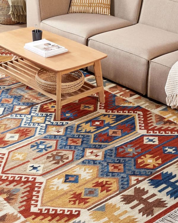 Gulvteppe Teppe Ull Flerfarget 200 x 300 cm Håndvevd Kelim Flatvevd Orientalsk mønster med dusker Tradisjonell Stue Soverom