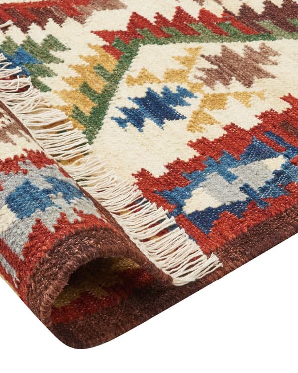 Kelimtæppe Multifarvet Uld 160 x 230 cm Fladvævet Løs Gulvtæppe til Børneværelse Mønstret Håndvævet Orientalsk Tæppe under Sofabord Tilbehør