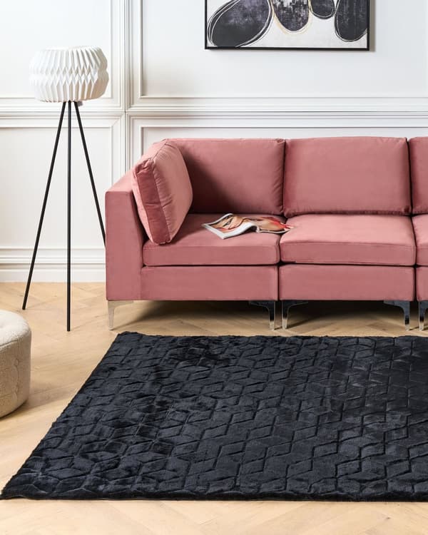 Fluffy Gulvtæppe Sort Pels 160 x 230 cm Blødt Luv Tæppe til Soveværelse Moderne Pelstæppe Tilbehør til Stuen Ryatæppe Tæppe under Sofabord