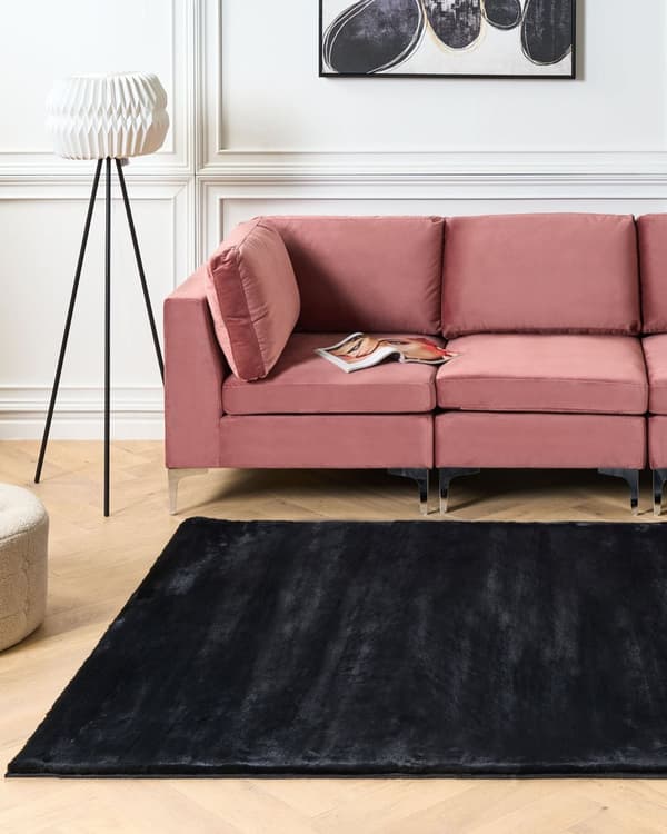Fluffy Gulvtæppe Sort Pels 160 x 230 cm Blødt Luv Tæppe til Soveværelse Moderne Pelstæppe Tilbehør til Stuen Ryatæppe Tæppe under Sofabord