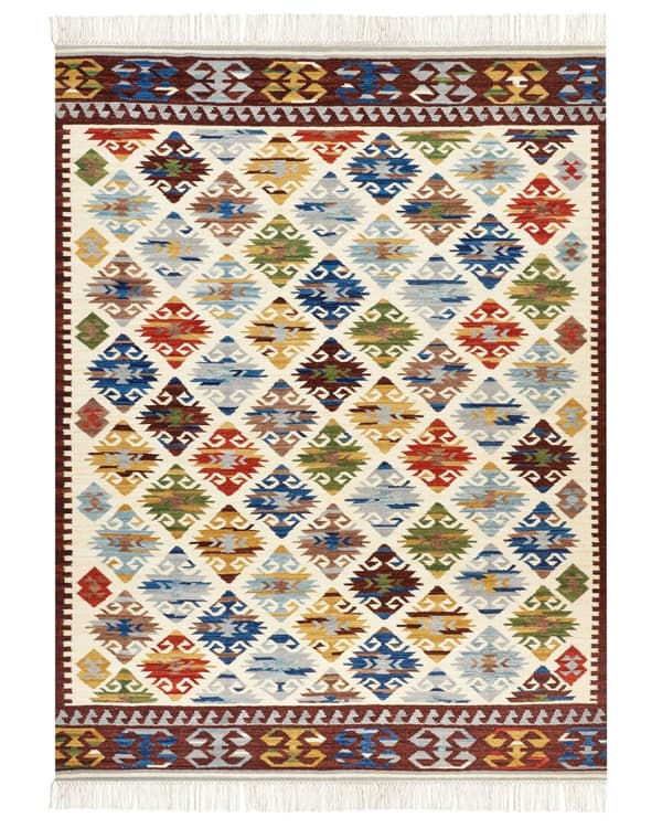 Kelim Matta Flerfärgad Ull 160 x 230 cm Handvävd Plattväv Orientaliskt Mönster med Tofsar Traditionell Vardagsrum Sovrum