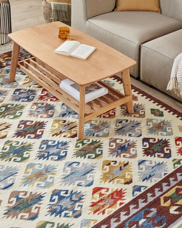 Kelim Matta Flerfärgad Ull 160 x 230 cm Handvävd Plattväv Orientaliskt Mönster med Tofsar Traditionell Vardagsrum Sovrum