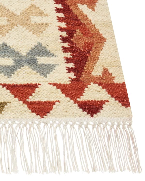 Matto monivärinen 80 x 150 cm villa puuvilla käsintehty Kelim hapsut geometrinen kuvio boho
