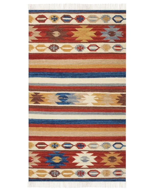 Matto monivärinen 80 x 150 cm villa puuvilla Kelim hapsut itämainen kuvio käsintehty boho