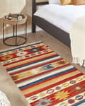 Pikkukuva 2 / 7: Matto monivärinen 80 x 150 cm villa puuvilla Kelim hapsut itämainen kuvio käsintehty boho