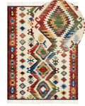 Pikkukuva 1 / 7: Matto monivärinen 160 x 230 cm villa puuvilla hapsut itämainen kuvio Kelim käsintehty boho