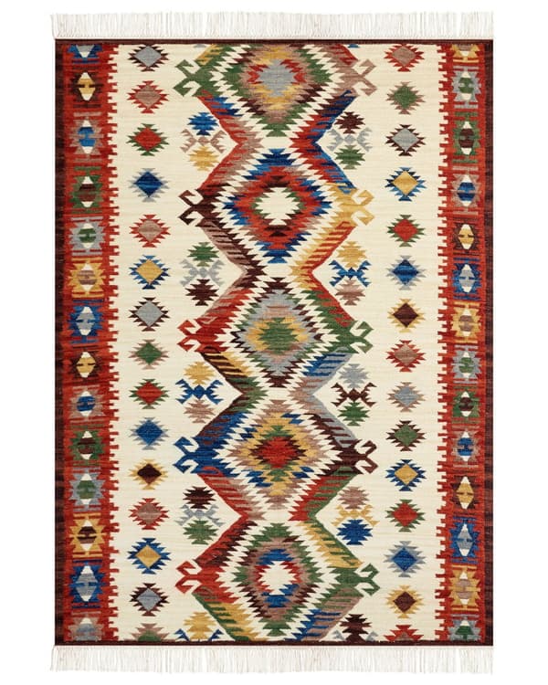 Matto monivärinen 200 x 300 cm villa puuvilla hapsut itämainen kuvio Kelim käsintehty boho