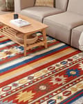 Pikkukuva 2 / 7: Matto monivärinen 200 x 300 cm villa puuvilla Kelim hapsut itämainen kuvio käsintehty boho