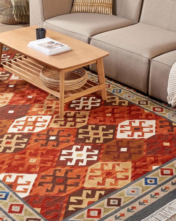 Ullmatta Flerfärgad 200 x 300 cm Handvävd Kelim Matta Rustik Orientalisk Design