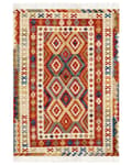 Miniatyrbild 4 av 7: Kelim Matta Flerfärgad Ull 80 x 150 cm Handvävd Plattväv Geometriskt Mönster med Tofsar Traditionell Vardagsrum Sovrum