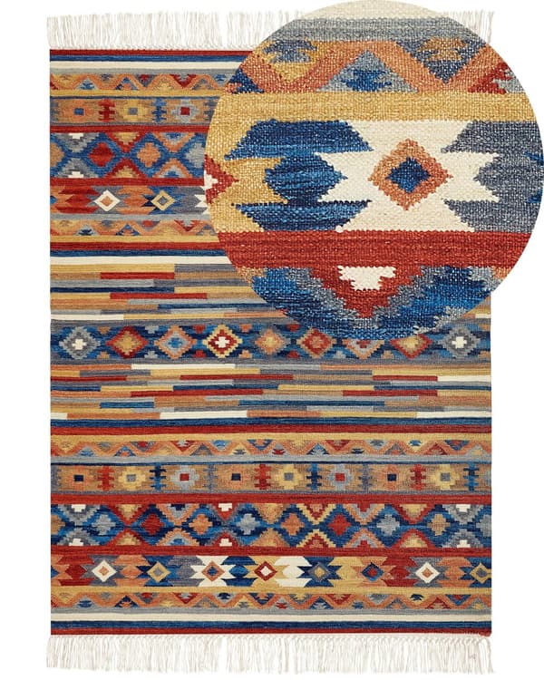 Kelim Ullmatta Flerfärgad 200 x 300 cm Handvävd Etniskt Motiv Rustik Orientalisk Design