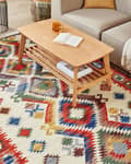 Miniatyrbild 2 av 7: Kelim Matta Flerfärgad Ull 160 x 230 cm Handvävd Plattväv Orientaliskt Mönster med Tofsar Traditionell Vardagsrum Sovrum
