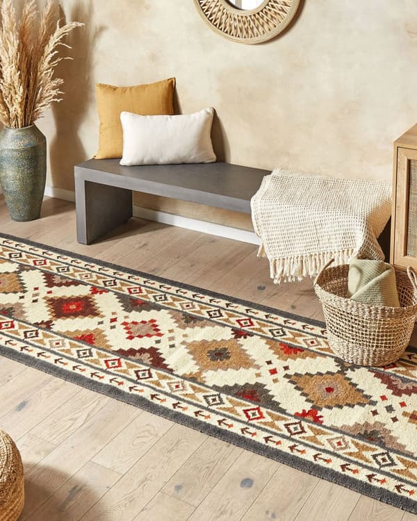 Ullmatta Flerfärgad 80 x 300 cm Handvävd Kelim Matta Rustik Orientalisk Design