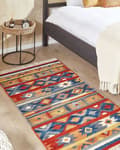 Miniatyrbild 2 av 7: Kelim Ullmatta Flerfärgad 80 x 150 cm Handvävd Etniskt Motiv Rustik Orientalisk Design