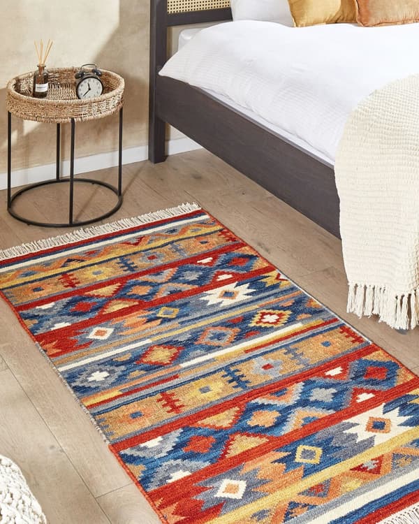 Kelim Ullmatta Flerfärgad 80 x 150 cm Handvävd Etniskt Motiv Rustik Orientalisk Design