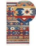 Miniatyrbild 1 av 7: Kelim Ullmatta Flerfärgad 80 x 150 cm Handvävd Etniskt Motiv Rustik Orientalisk Design
