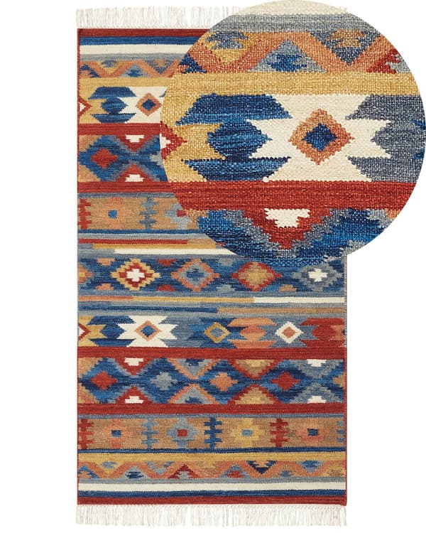 Kelim Ullmatta Flerfärgad 80 x 150 cm Handvävd Etniskt Motiv Rustik Orientalisk Design