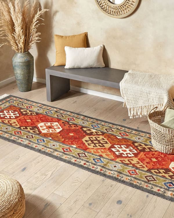Ullmatta Flerfärgad 80 x 300 cm Handvävd Kelim Matta Rustik Orientalisk Design