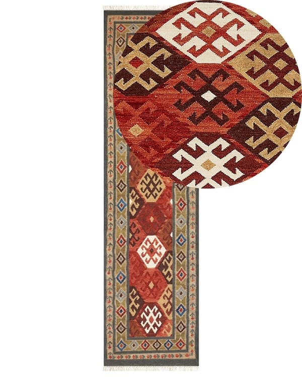 Ullmatta Flerfärgad 80 x 300 cm Handvävd Kelim Matta Rustik Orientalisk Design