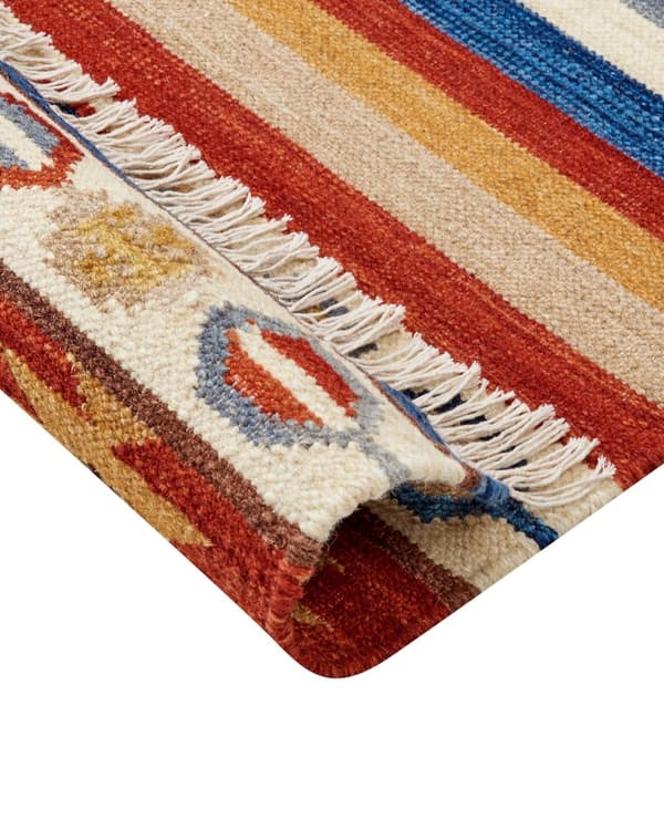 Kelim Matta Flerfärgad Ull 160 x 230 cm Handvävd Plattväv Orientaliskt Mönster med Tofsar Traditionell Vardagsrum Sovrum