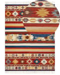 Miniatyrbild 1 av 7: Kelim Matta Flerfärgad Ull 160 x 230 cm Handvävd Plattväv Orientaliskt Mönster med Tofsar Traditionell Vardagsrum Sovrum