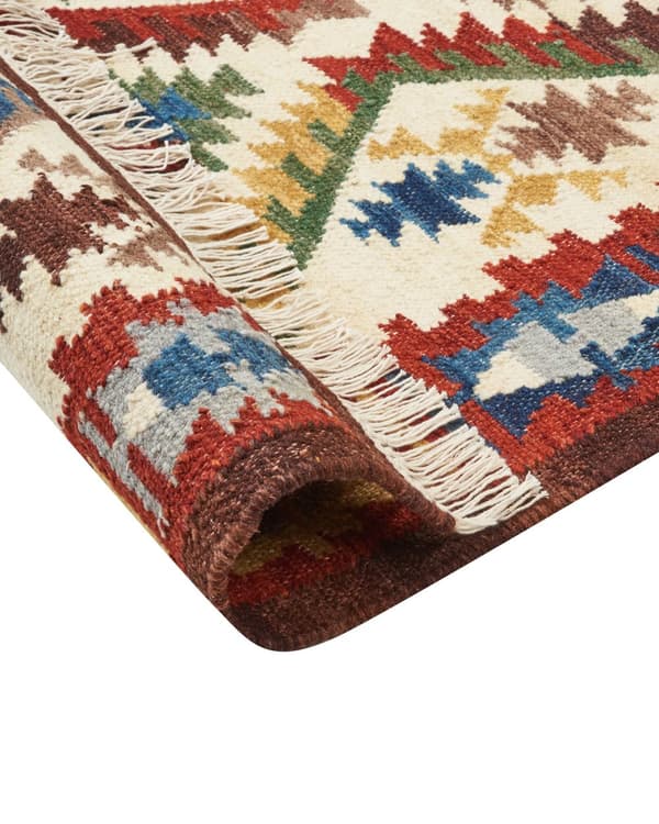 Kelim Matta Flerfärgad Ull 200 x 300 cm Handvävd Plattväv Orientaliskt Mönster med Tofsar Traditionell Vardagsrum Sovrum