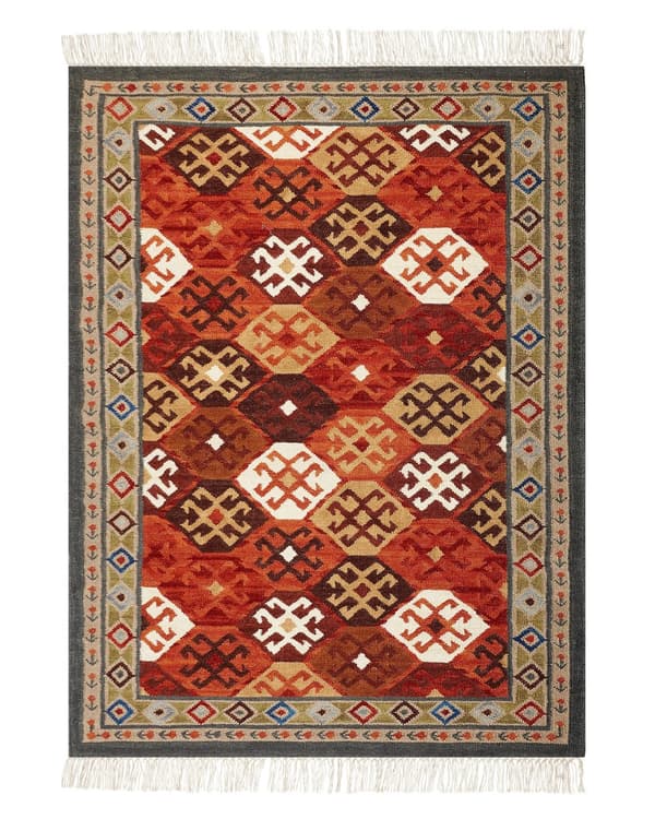 Teppe Flerfarget Ull 140 x 200 cm Kelim Frynser Håndvevd Rustikk Orientalsk design Dekorativt Stue Soverom