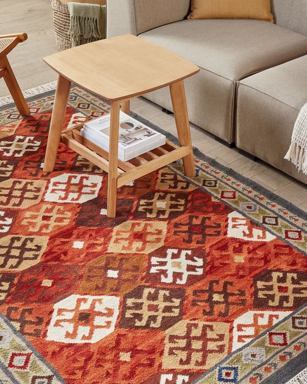 Teppe Flerfarget Ull 140 x 200 cm Kelim Frynser Håndvevd Rustikk Orientalsk design Dekorativt Stue Soverom