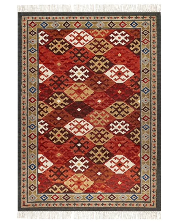 Teppe Flerfarget Ull 200 x 300 cm Kelim Frynser Håndvevd Rustikk Orientalsk design Dekorativt Stue Soverom