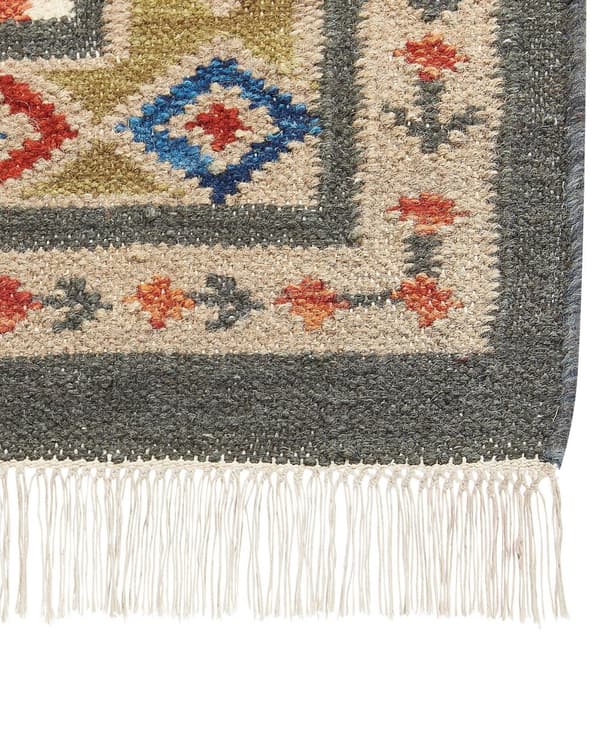Teppe Flerfarget Ull 200 x 300 cm Kelim Frynser Håndvevd Rustikk Orientalsk design Dekorativt Stue Soverom