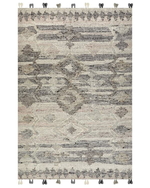 Teppe Grå Ull Bomull 200 x 300 cm Kelim Håndvevd Lappemønster Dusker Boho Dekorativt Stue Soverom