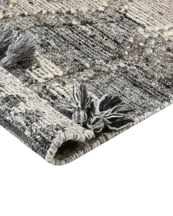 Teppe Grå Ull Bomull 200 x 300 cm Kelim Håndvevd Lappemønster Dusker Boho Dekorativt Stue Soverom