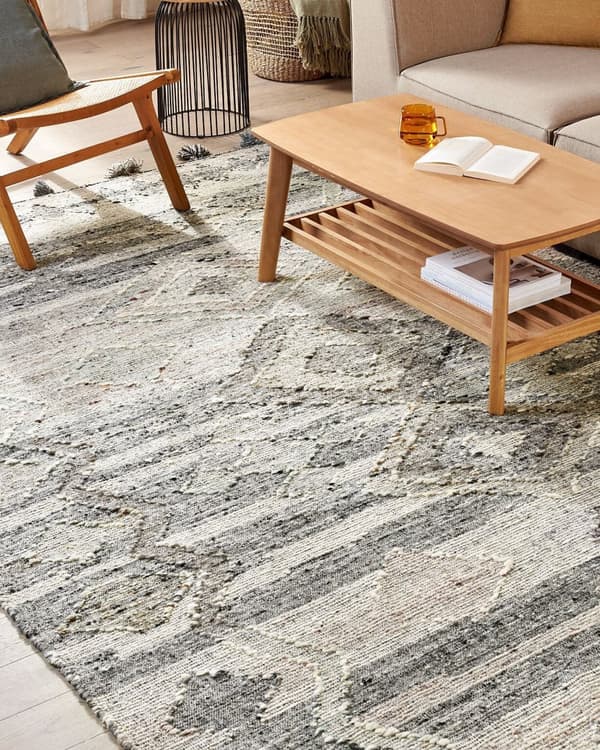 Teppe Grå Ull Bomull 200 x 300 cm Kelim Håndvevd Lappemønster Dusker Boho Dekorativt Stue Soverom