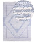 Pikkukuva 1 / 7: Matto sininen valkoinen 160 x 230 cm puuvilla villa suorakulmio hapsut käsintehty moderni boho