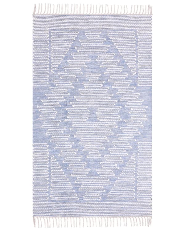Matto sininen valkoinen 80 x 150 cm puuvilla villa suorakulmio hapsut käsintehty moderni boho