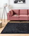 Miniatyrbilde 2 av 7: Teppe i imitert kaninpels Svart kunstig polyesterpels 160 x 230 cm Mykt, lurvet teppe med høy luv og trellismønster