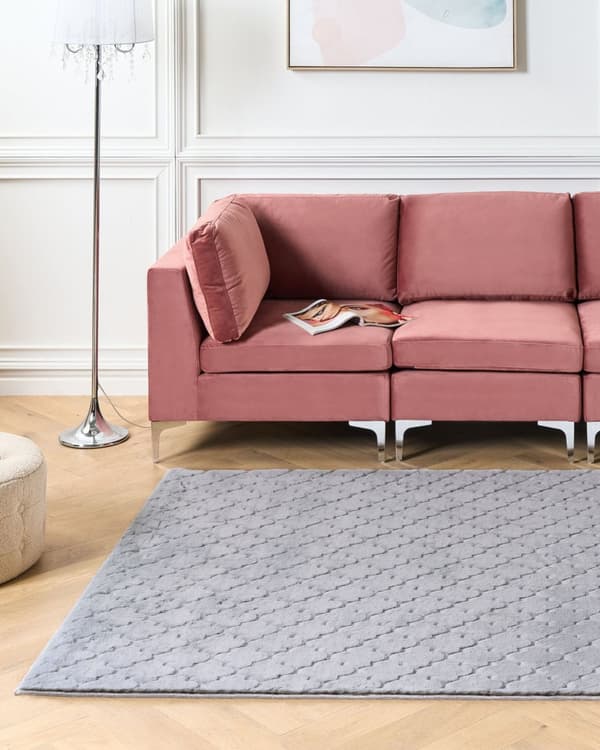 Teppe av imitert kaninpels grå kunstig polyesterpels 160 x 230 cm mykt, lurvet teppe med høy luv og spaliermønster